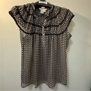 Max Studio Black and White Ruffled Bib Collar Blouse